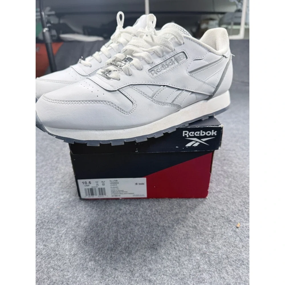 Reebok Classic Leather White Silver Metallic Unisex Sneakers GY8615 Mens 10.5